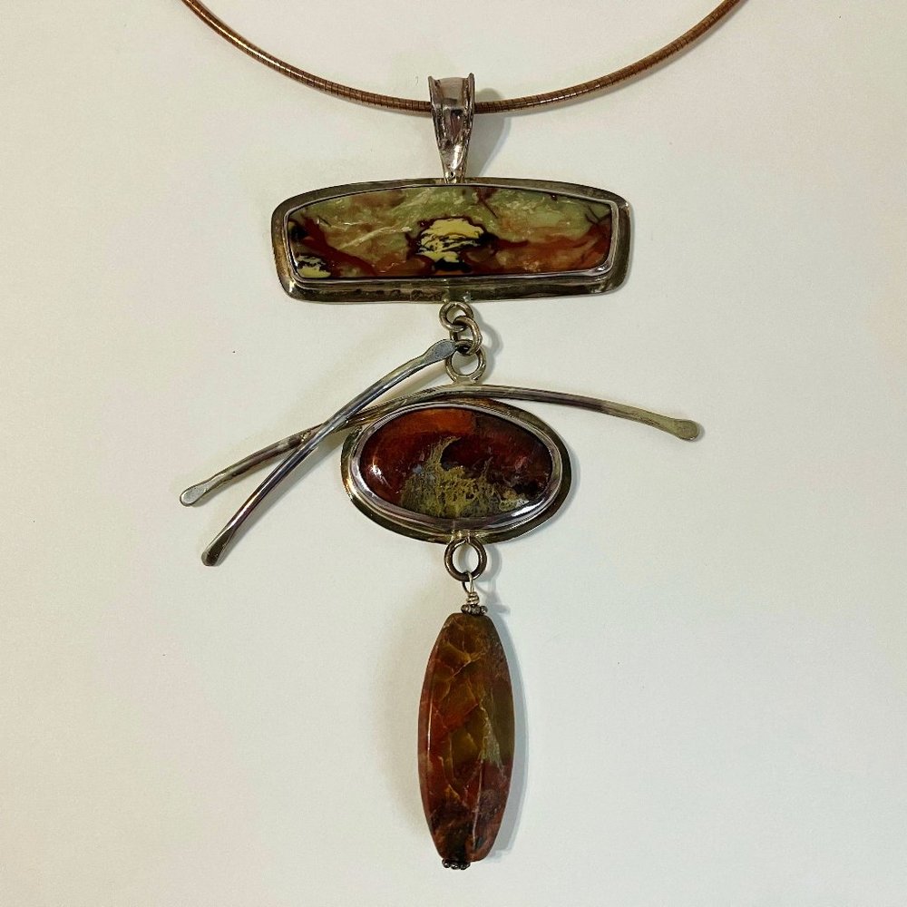 Morrison Jasper Pendant Sterling Silver Unique Handcrafted Asian Style Necklace